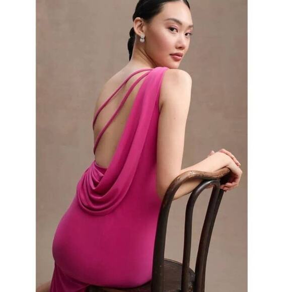 Ieena for Mac Duggal Pink Jersey One Shoulder Drape Back Gown Size 8 26512 - Picture 2 of 13